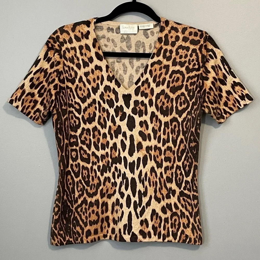 Vintage Leopard Print Neiman Marcus Cashmere Cardigan and T Shirt Twinset - Picture 4 of 7